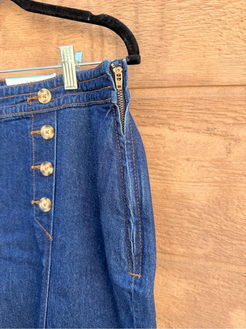 High-Waist Dark Blue Denim Women’s sailor wide leg jeans with Button Detail - Picture 6 of 8